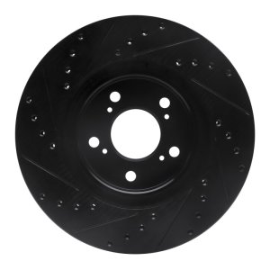 Acura RL Brake Rotor (1) - Front Right - R1 Concepts - Drilled & Slotted - Black - `05-`12